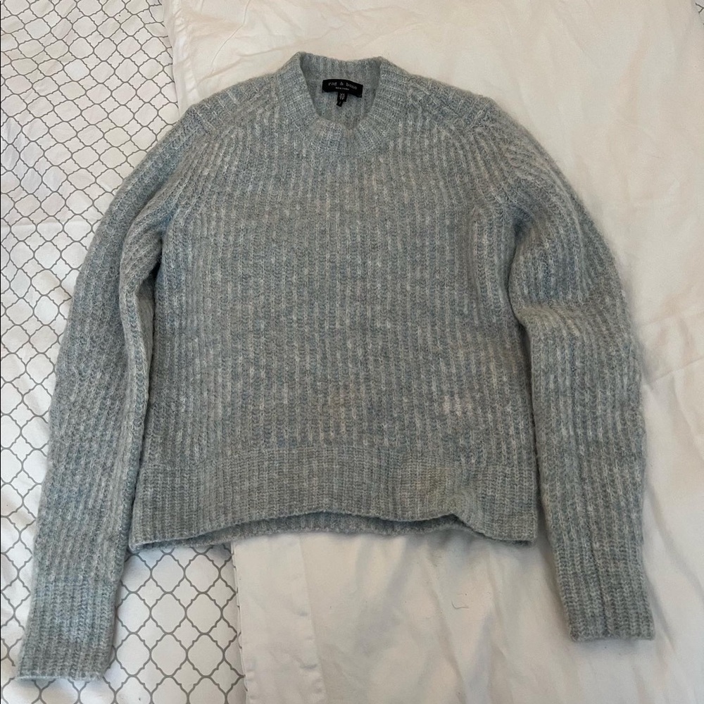 rag & bone Light Gray Ribbed Crew Neck Sweater